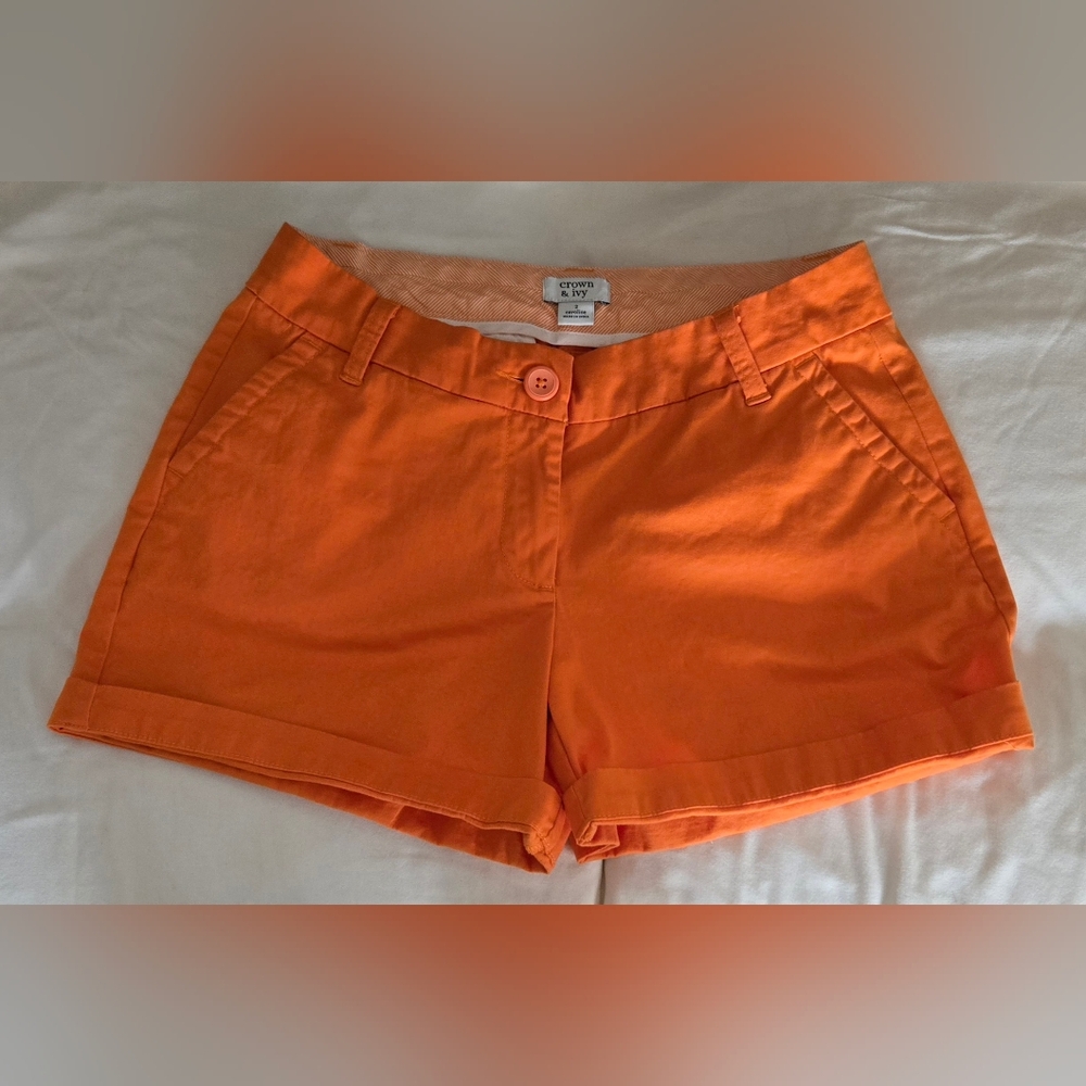 Crown & Ivy Shorts Sz 2 Cuffed Orange Euc